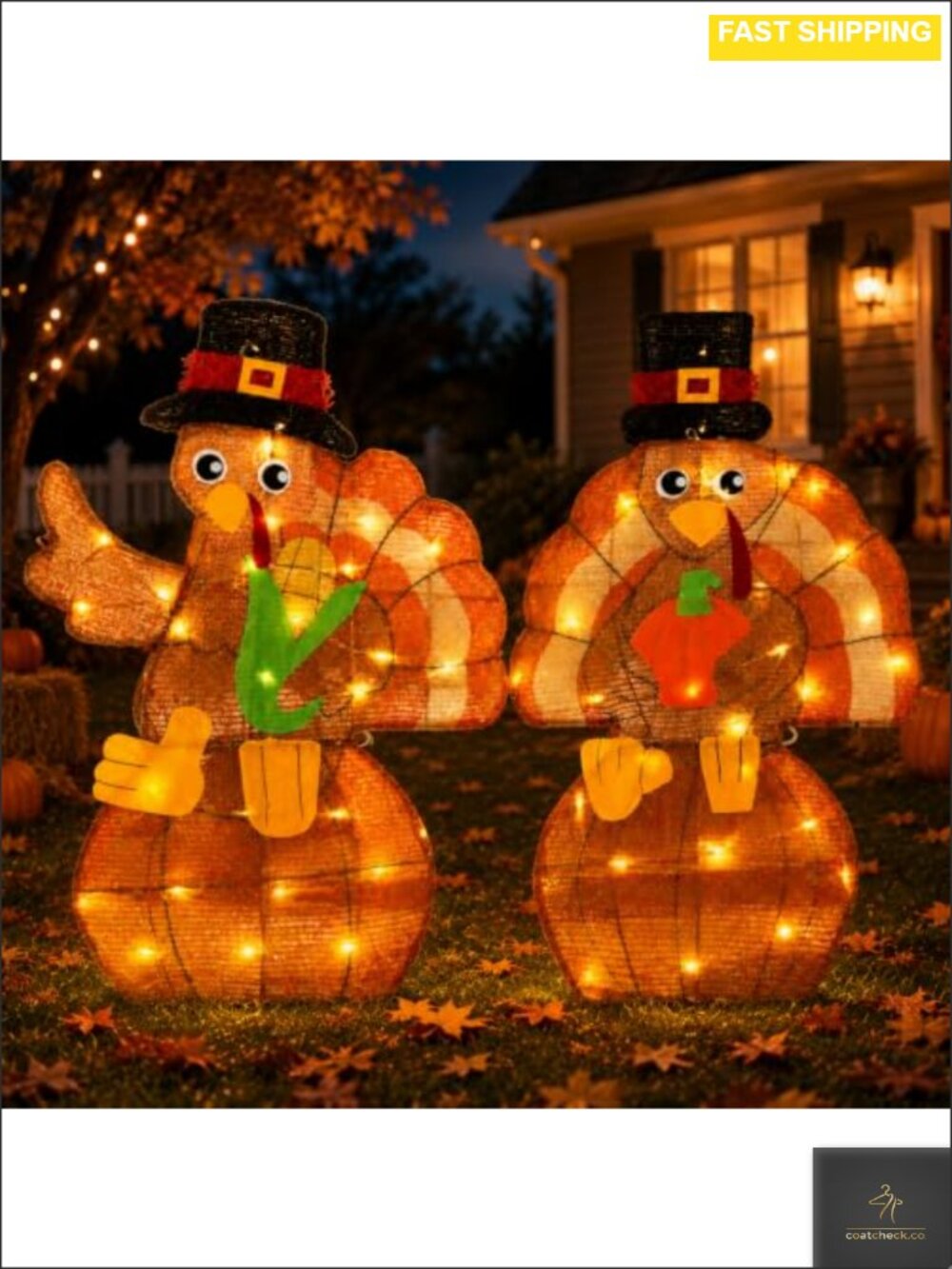 2PCS Lighted Thanksgiving Turkey Yard Decor 30 Inch